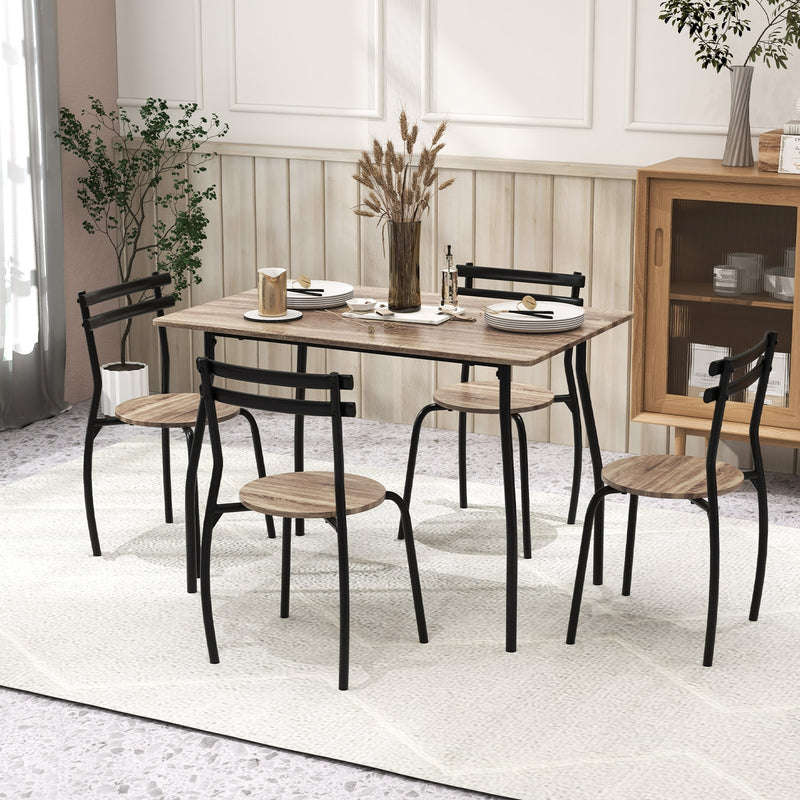 5 Pieces Dining Table Set with Wood and Metal Frame-Natural