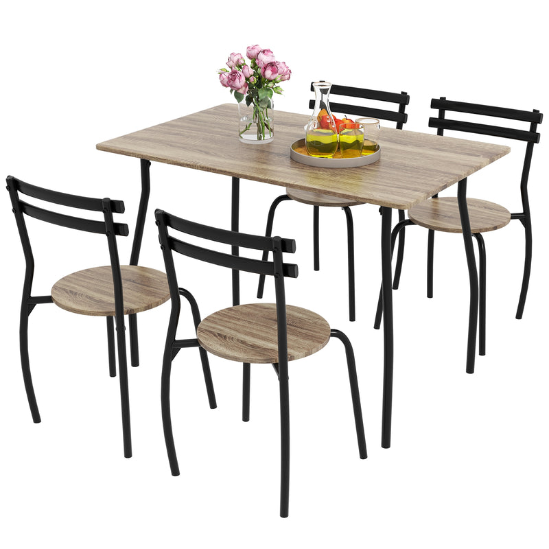 5 Pieces Dining Table Set with Wood and Metal Frame-Natural