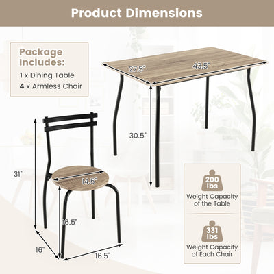 5 Pieces Dining Table Set with Wood and Metal Frame-Natural