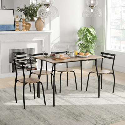 5 Pieces Dining Table Set with Wood and Metal Frame-Natural