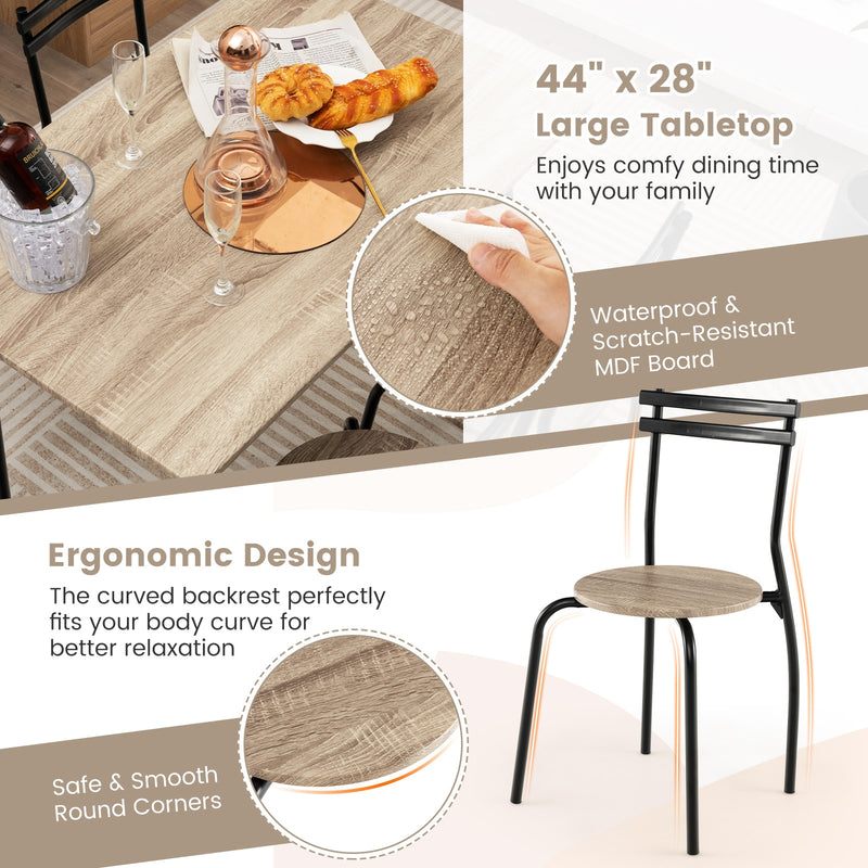 5 Pieces Dining Table Set with Wood and Metal Frame-Natural