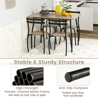5 Pieces Dining Table Set with Wood and Metal Frame-Natural
