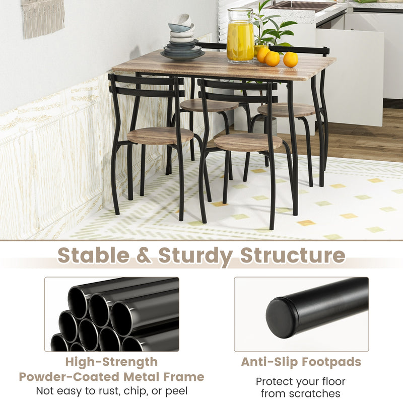 5 Pieces Dining Table Set with Wood and Metal Frame-Natural