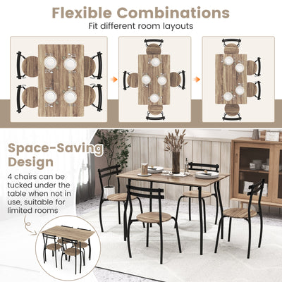 5 Pieces Dining Table Set with Wood and Metal Frame-Natural