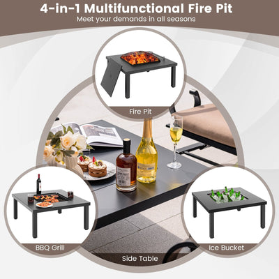 5 Pieces Patio Rocking Chairs and 4-in-1 Fire Pit Table with Fire Poker