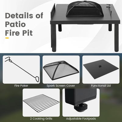 5 Pieces Patio Rocking Chairs and 4-in-1 Fire Pit Table with Fire Poker