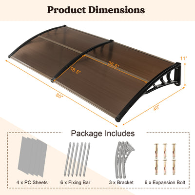 *Outdoor Front Door Patio Overhang Awning for Sunlight Rain Snow Wind Protection - 80 x 40 Inch