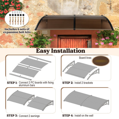 *Outdoor Front Door Patio Overhang Awning for Sunlight Rain Snow Wind Protection - 80 x 40 Inch