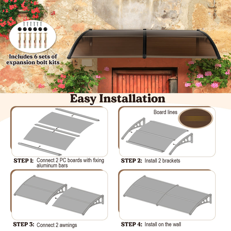 *Outdoor Front Door Patio Overhang Awning for Sunlight Rain Snow Wind Protection - 80 x 40 Inch