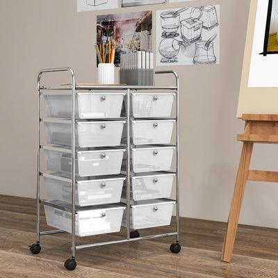 10-Drawer Rolling Storage Cart-Transparent