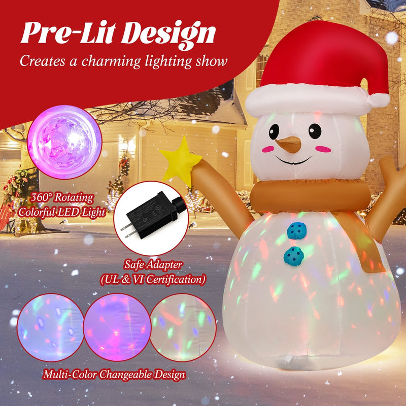 4 Feet Inflatable Christmas Snowman with 360° Rotating Colorful LED Light