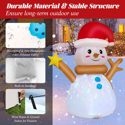 4 Feet Inflatable Christmas Snowman with 360° Rotating Colorful LED Light