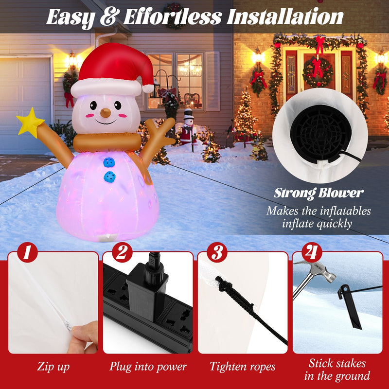 4 Feet Inflatable Christmas Snowman with 360° Rotating Colorful LED Light