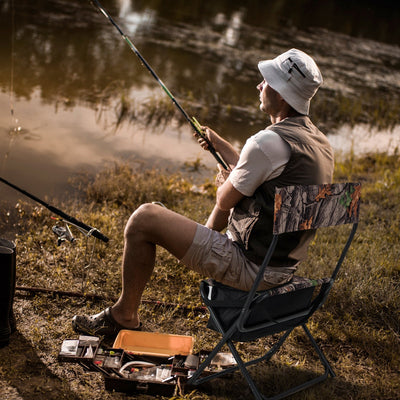 *Foldable Patio Chair with Storage Pocket Backrest for Camping Hiking - Camouflage