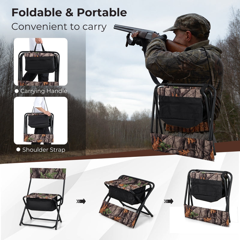 *Foldable Patio Chair with Storage Pocket Backrest for Camping Hiking - Camouflage
