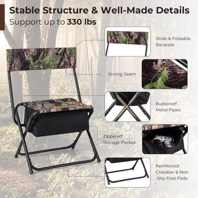 *Foldable Patio Chair with Storage Pocket Backrest for Camping Hiking - Camouflage