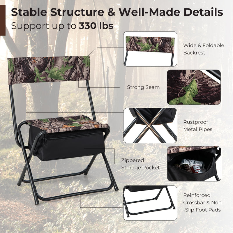 *Foldable Patio Chair with Storage Pocket Backrest for Camping Hiking - Camouflage