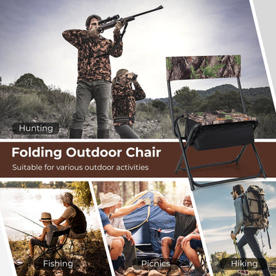 *Foldable Patio Chair with Storage Pocket Backrest for Camping Hiking - Camouflage