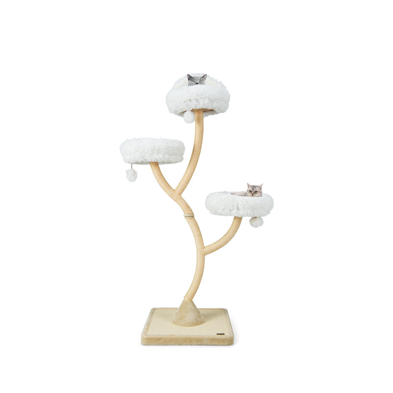 *70 Inch Tall Cat Tree 4-Layer Cat Tower with 3 Perches and Dangling Balls - Beige