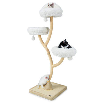 *70 Inch Tall Cat Tree 4-Layer Cat Tower with 3 Perches and Dangling Balls - Beige