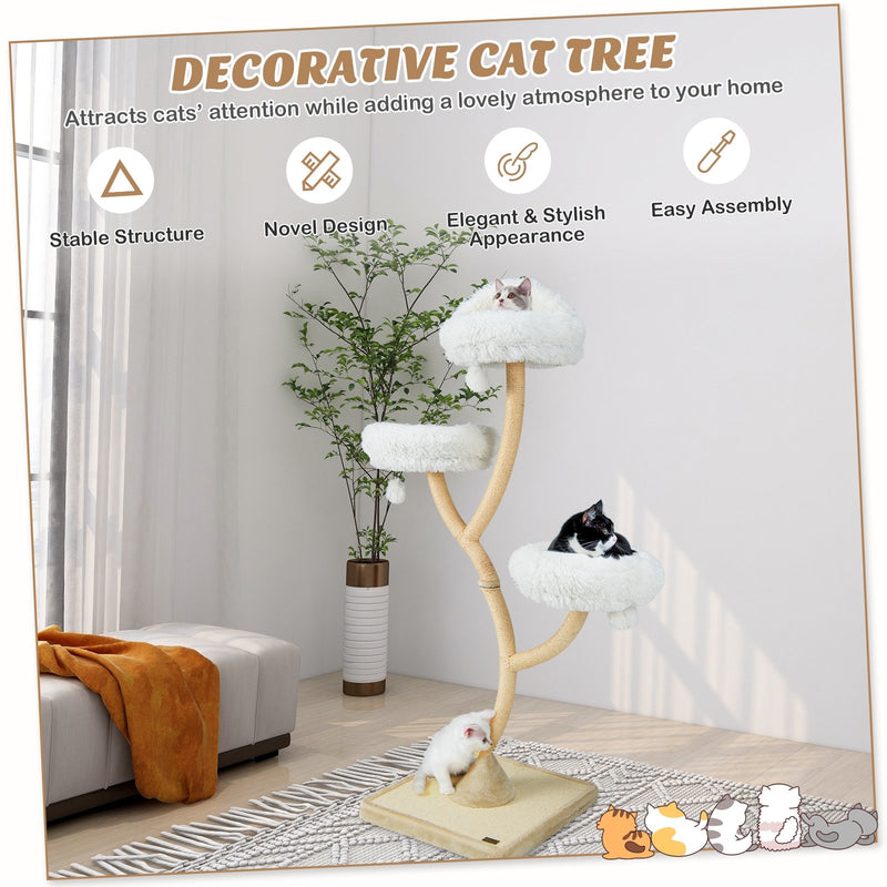 *70 Inch Tall Cat Tree 4-Layer Cat Tower with 3 Perches and Dangling Balls - Beige