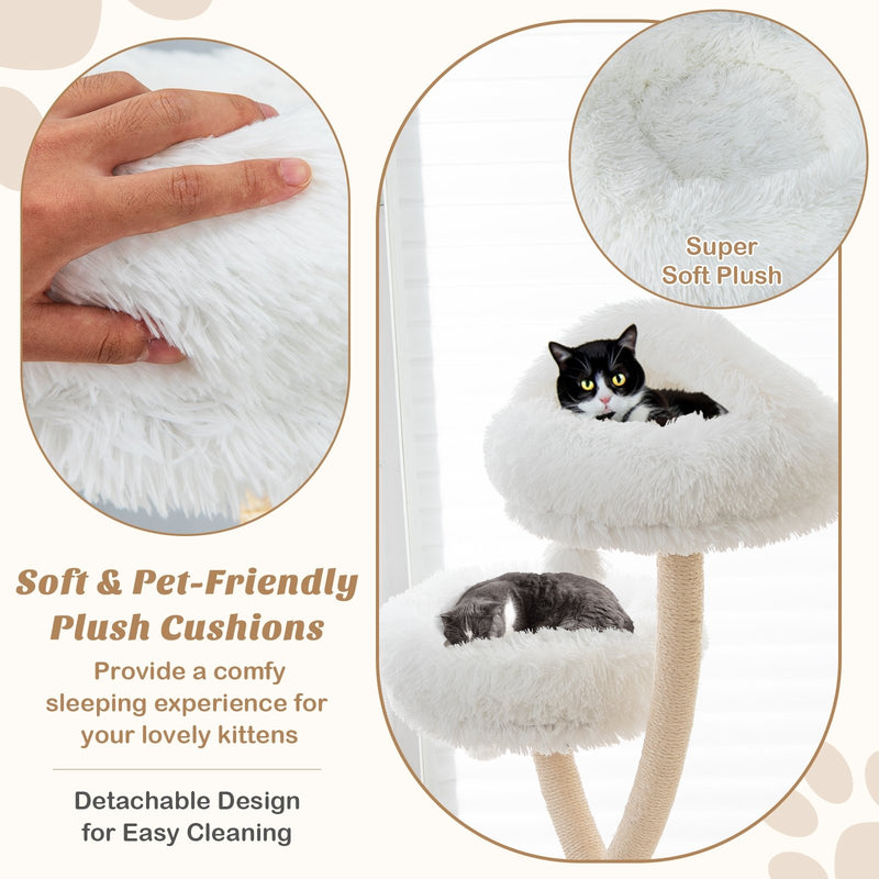 *70 Inch Tall Cat Tree 4-Layer Cat Tower with 3 Perches and Dangling Balls - Beige