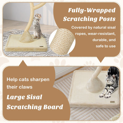 *70 Inch Tall Cat Tree 4-Layer Cat Tower with 3 Perches and Dangling Balls - Beige
