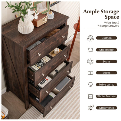 4 Drawer Dresser for Closet Hallway Living Room Nursery-Brown