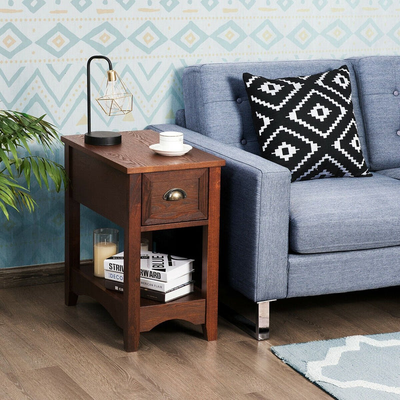 *Contemporary Chairside End Table Compact Table with Drawer Nightstand - Natural