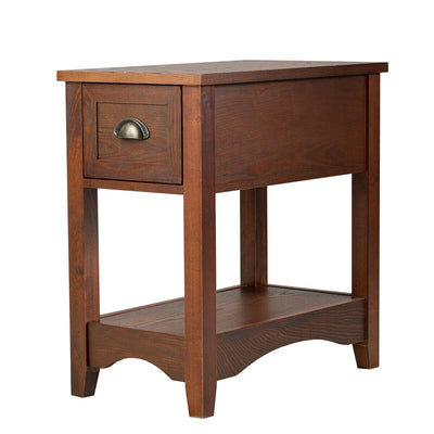 *Contemporary Chairside End Table Compact Table with Drawer Nightstand - Natural