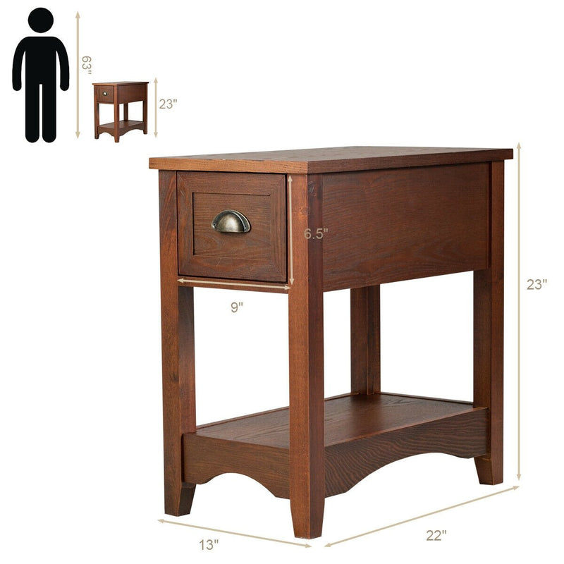 *Contemporary Chairside End Table Compact Table with Drawer Nightstand - Natural