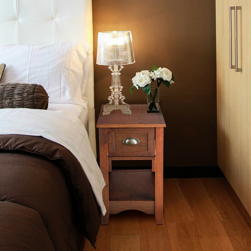 *Contemporary Chairside End Table Compact Table with Drawer Nightstand - Natural