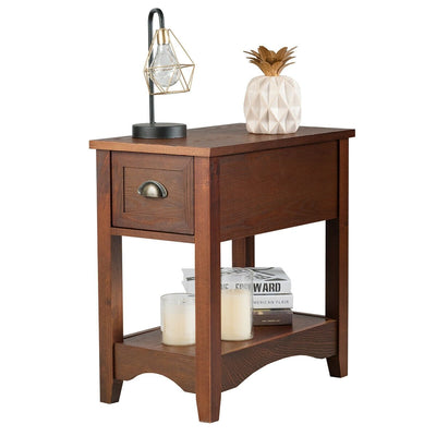 *Contemporary Chairside End Table Compact Table with Drawer Nightstand - Natural
