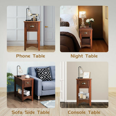 *Contemporary Chairside End Table Compact Table with Drawer Nightstand - Natural