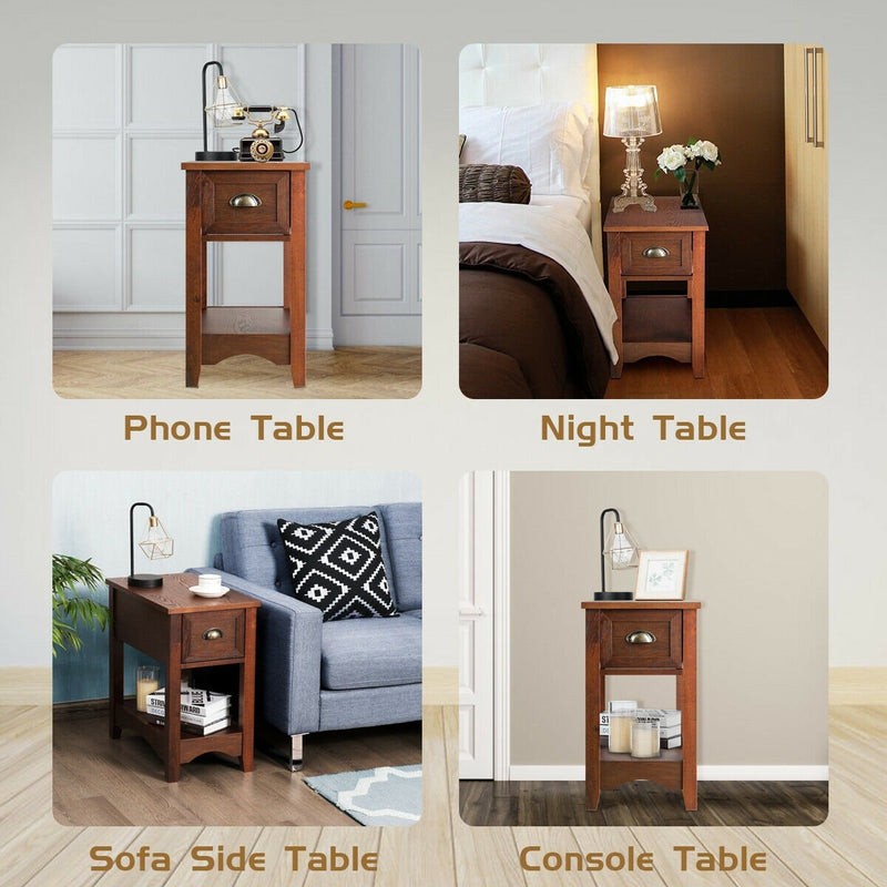 *Contemporary Chairside End Table Compact Table with Drawer Nightstand - Natural