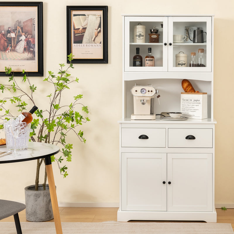 Tall Sideboard with 2 Drawers and Adjustable Shelves-White