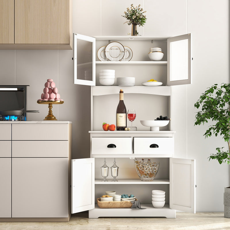 Tall Sideboard with 2 Drawers and Adjustable Shelves-White