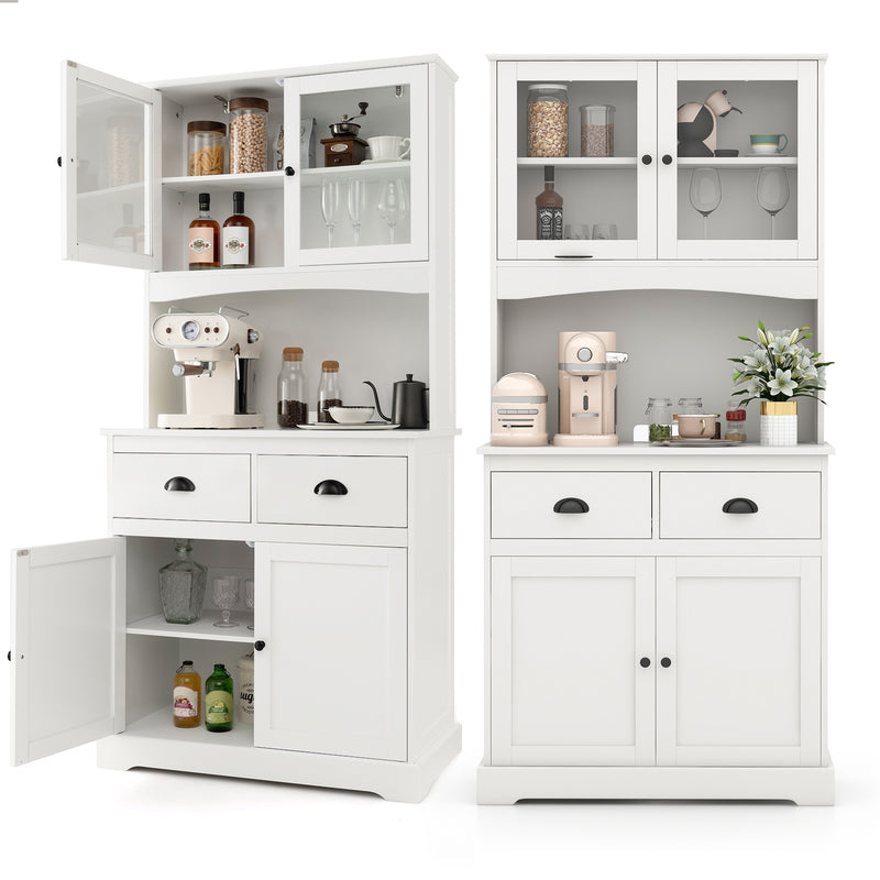 Tall Sideboard with 2 Drawers and Adjustable Shelves-White