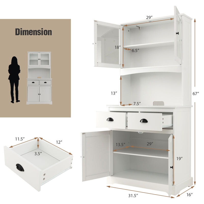 Tall Sideboard with 2 Drawers and Adjustable Shelves-White