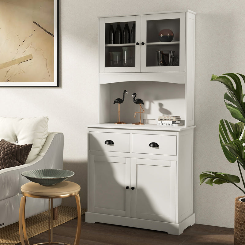 Tall Sideboard with 2 Drawers and Adjustable Shelves-White