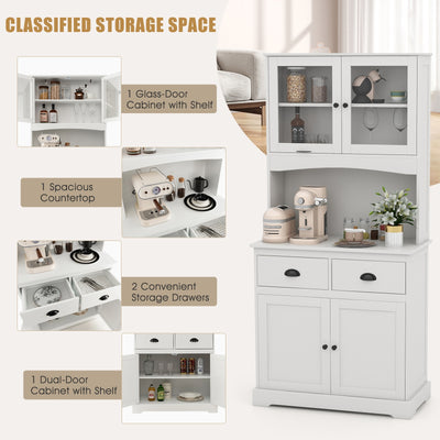 Tall Sideboard with 2 Drawers and Adjustable Shelves-White