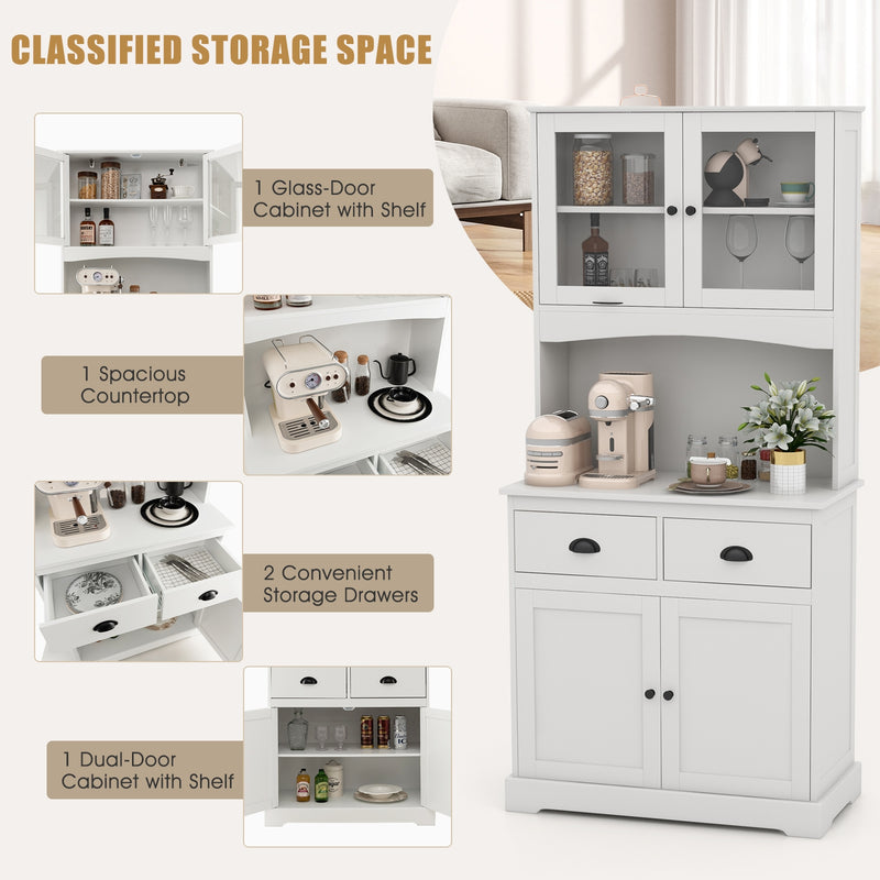 Tall Sideboard with 2 Drawers and Adjustable Shelves-White