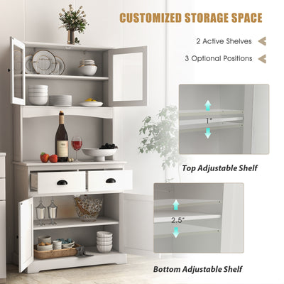 Tall Sideboard with 2 Drawers and Adjustable Shelves-White