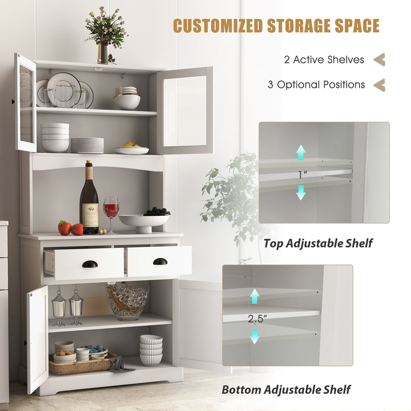 Tall Sideboard with 2 Drawers and Adjustable Shelves-White