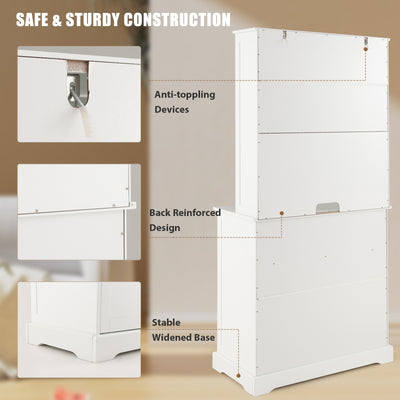 Tall Sideboard with 2 Drawers and Adjustable Shelves-White