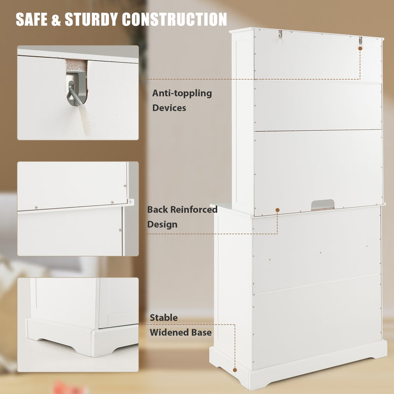 Tall Sideboard with 2 Drawers and Adjustable Shelves-White
