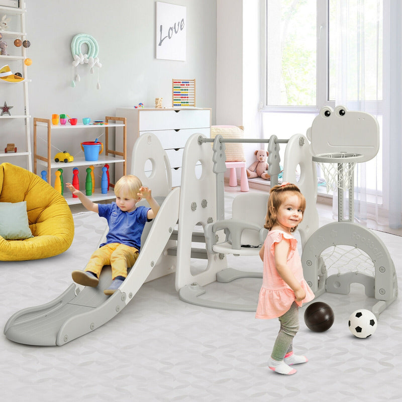 *6 in 1 Toddler Slide and Swing Set with Ball Games - White