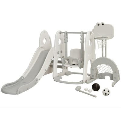 *6 in 1 Toddler Slide and Swing Set with Ball Games - White