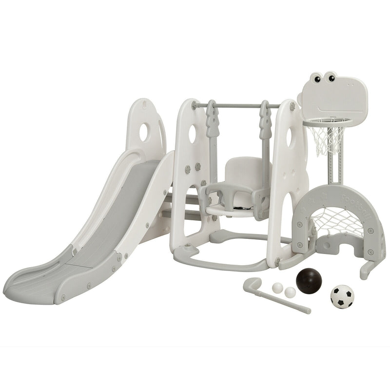 *6 in 1 Toddler Slide and Swing Set with Ball Games - White