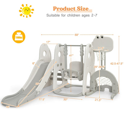 *6 in 1 Toddler Slide and Swing Set with Ball Games - White